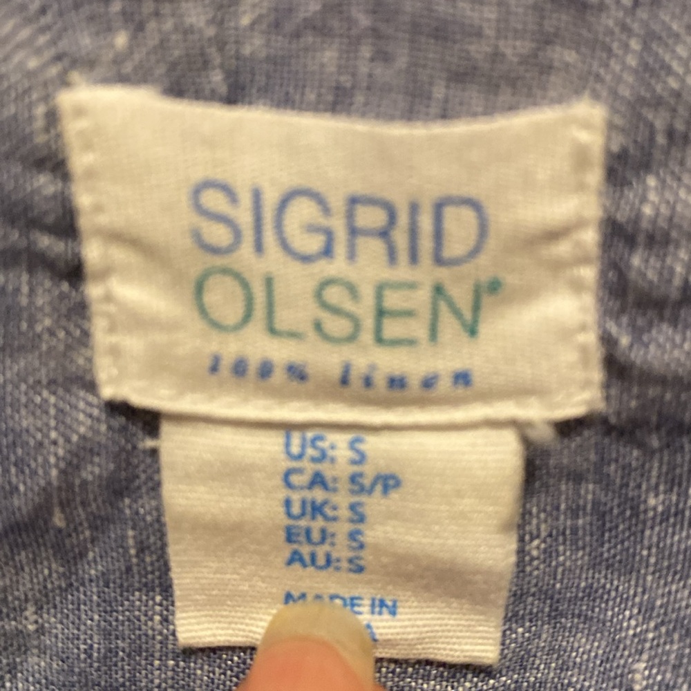 Sigrid Olsen Blue Linen Button Down Shirt - image 2